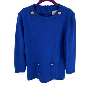 Castleberry London I. Magnin cobalt blue top gold buttons vintage 8